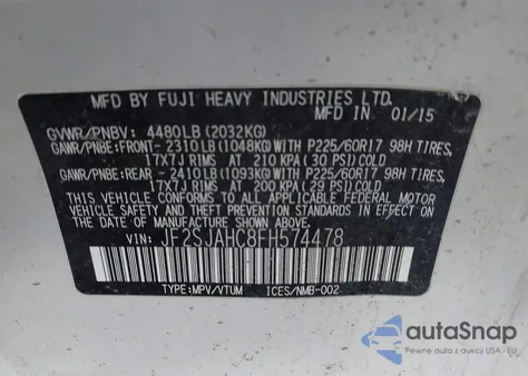 2015 Subaru Forester 2.5I Limited из США, поврежденный, VIN JF2SJAHC8FH574478